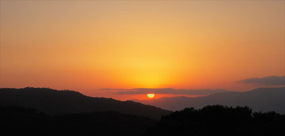 sunshine, sky, beauty in nature, sunset, scenics - nature, mountain HD wallpaper