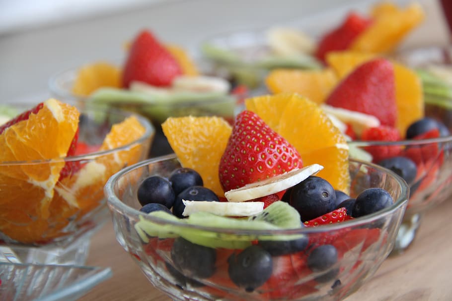 cup, fruit, costs, orange, strawberry, kiwi, banana, blueberry HD wallpaper