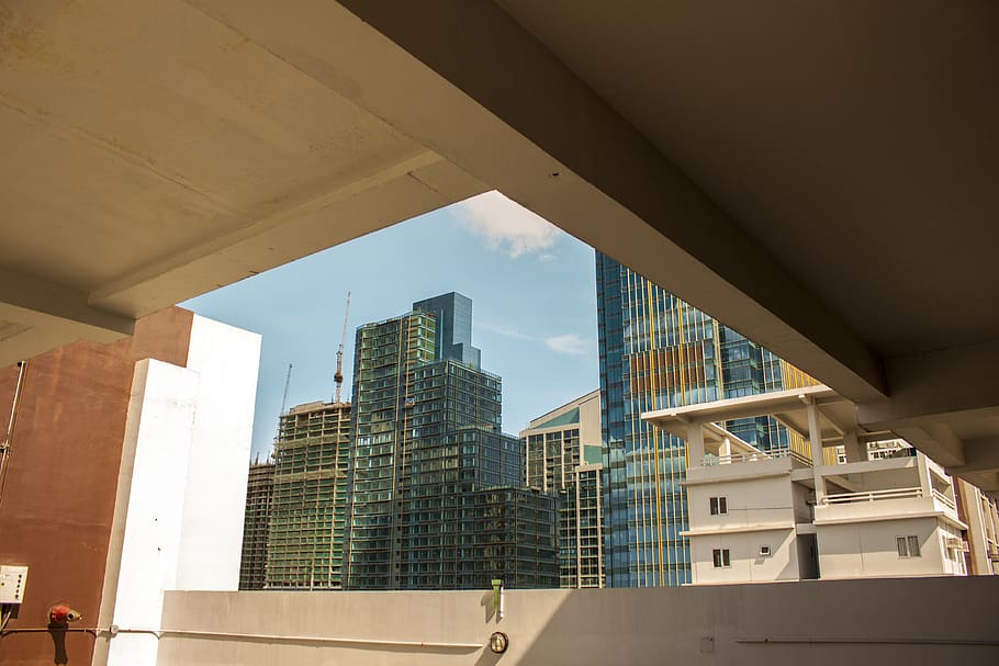 high-rise building through window, urban, city, high rise, town HD wallpaper