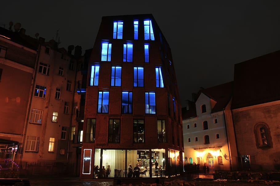 latvia, riga, night, building, light, building exterior, built structure HD wallpaper
