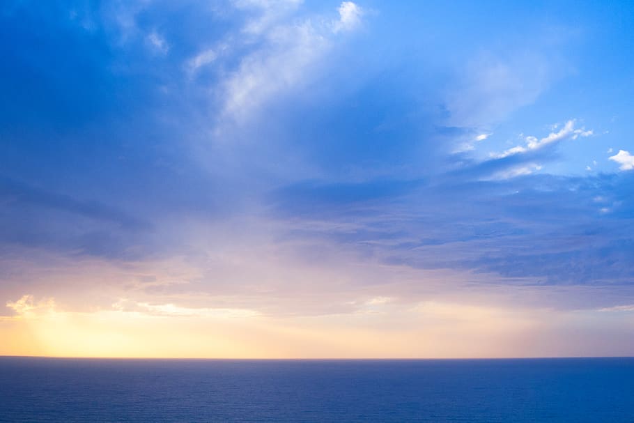 israel, netanya, skyscape, beachfront, ocean, water, blue, clouds, HD wallpaper