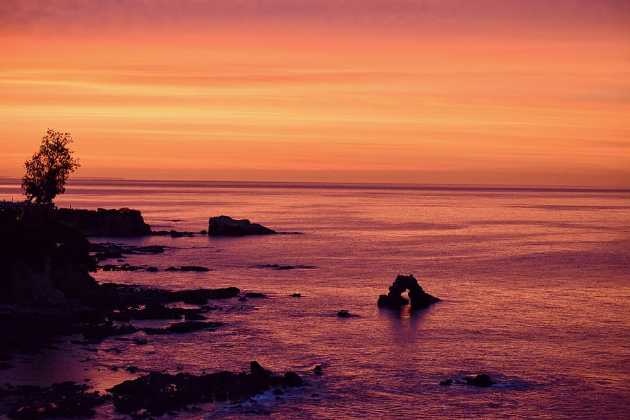 sunrise, pacific, ocean, california, dawn, water, nature, coast, HD wallpaper