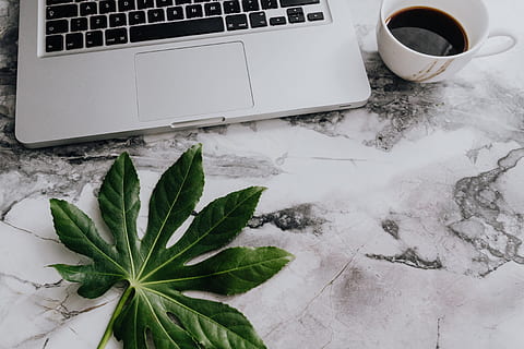 Apple MacBook on the marble desk, workspace, workplace, tech HD wallpaper