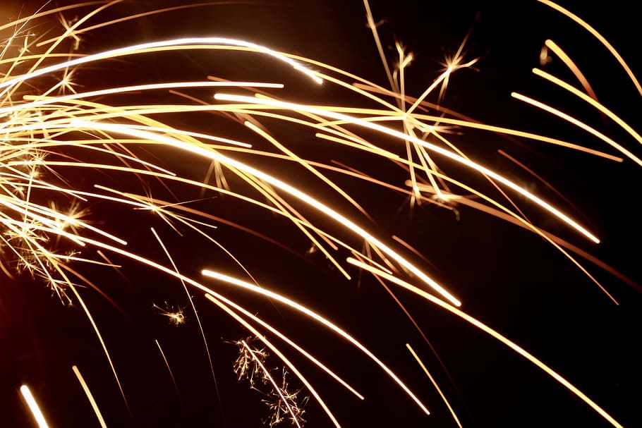 spark, fireworks, sparkler, night, light, blur, wallpaper, motion HD wallpaper