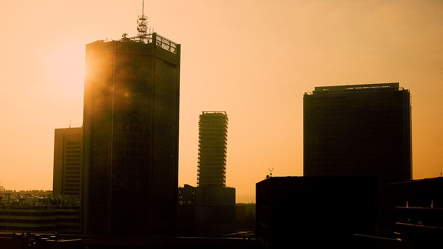 blade runner, smog, sun, orange, colors, architecture, cityscape HD wallpaper