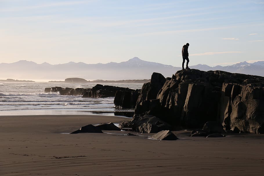iceland, sea, water, beach, sky, rock, real people, rock - object HD wallpaper