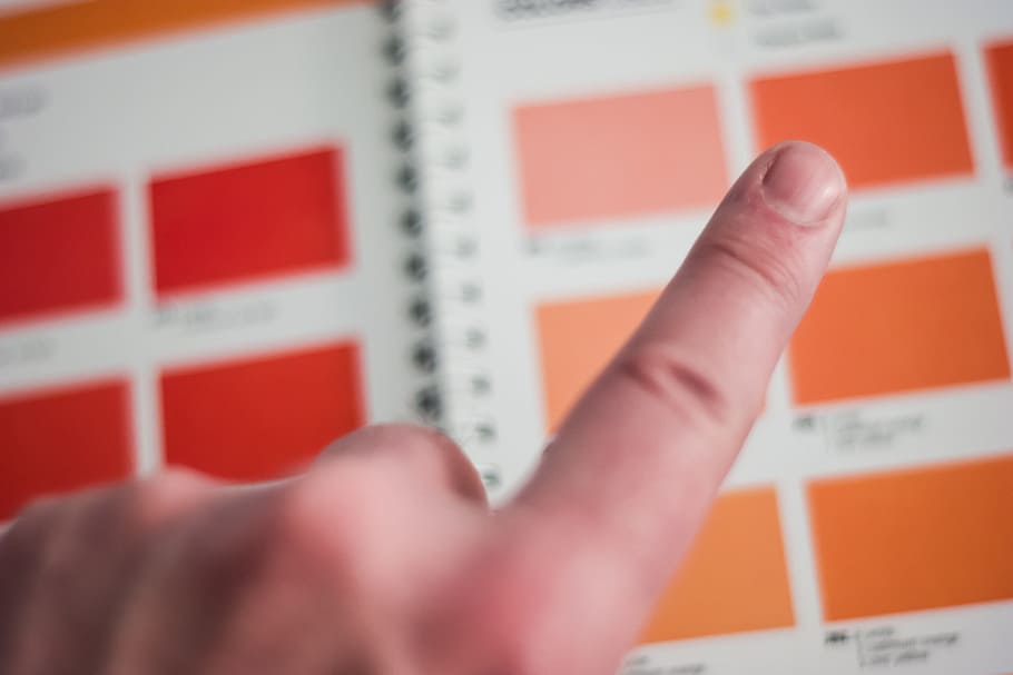 hand, selecting, color, pantone, red, orange, pink, book, art HD wallpaper