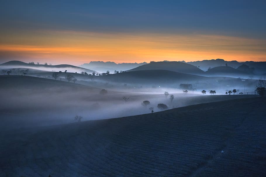 Landscape Photography of Hills, clouds, cloudscape, dark, dawn HD wallpaper