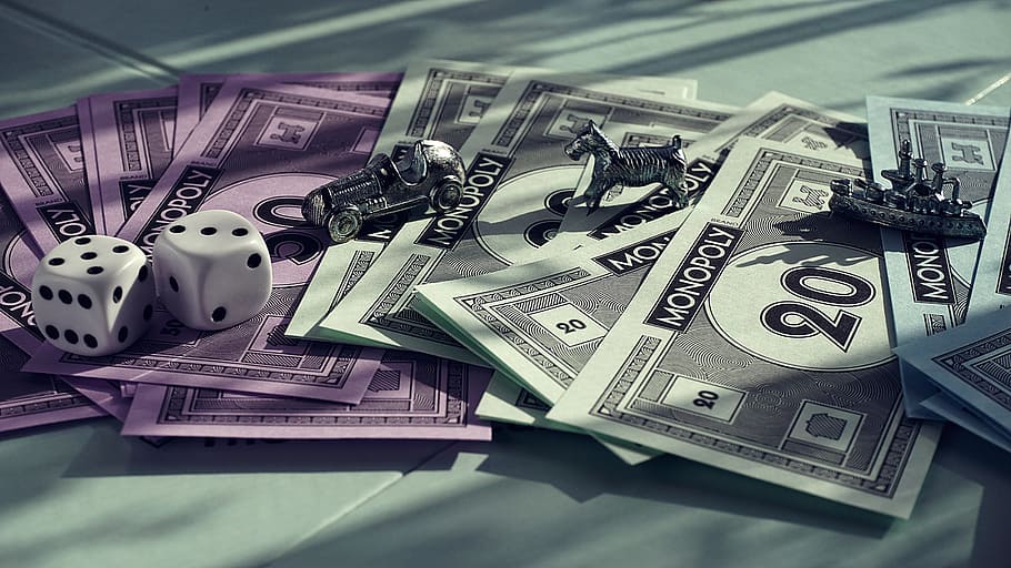 monopoly, board games, money, cash, dice, business, currency, HD wallpaper