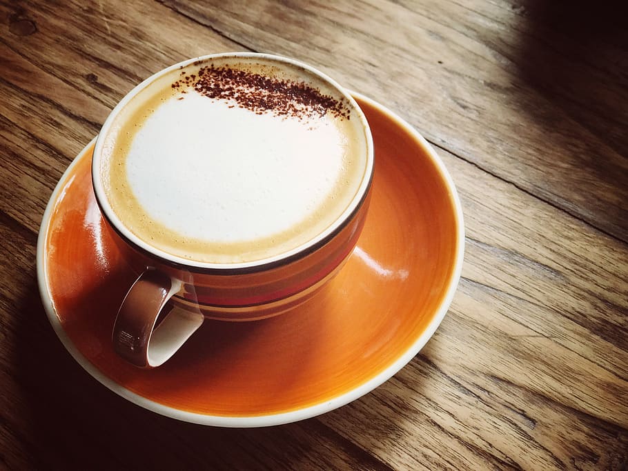 Brown Ceramic Coffee Mug on Saucer, art, beverage, caffeine, cappuccino HD wallpaper