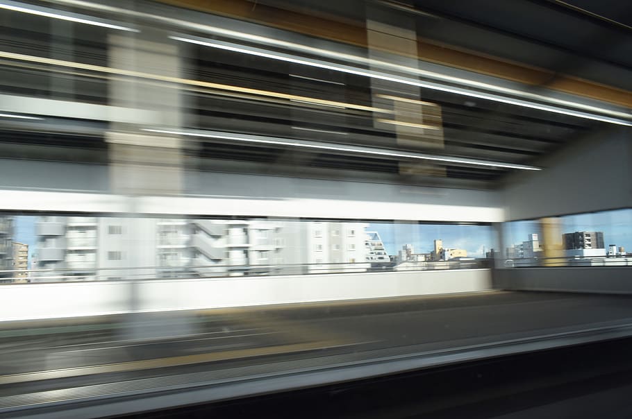 gray concrete building, japan, train, motion, blur, city, urban HD wallpaper