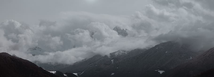 italy, villnöß, nature, landscape, cloud, winter, trees, mountain