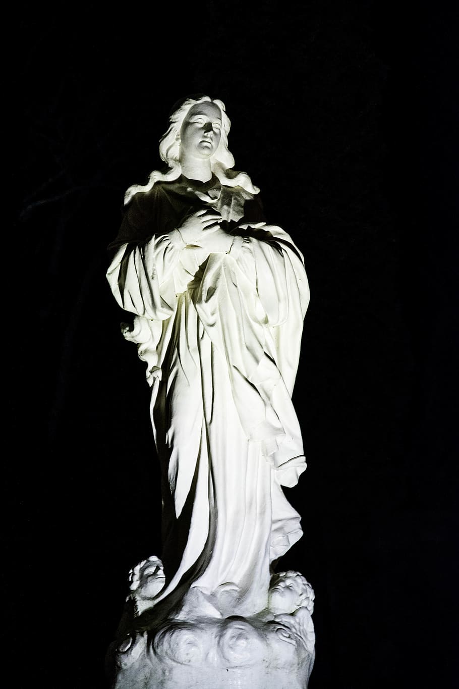 dark, white, night, statue, religion, marble, virgin marry HD wallpaper