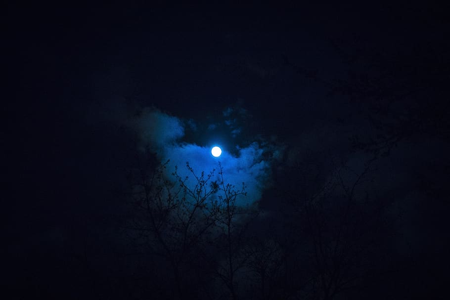 moon, night, sky, dark, space, mysterious, cloud - sky, low angle view HD wallpaper