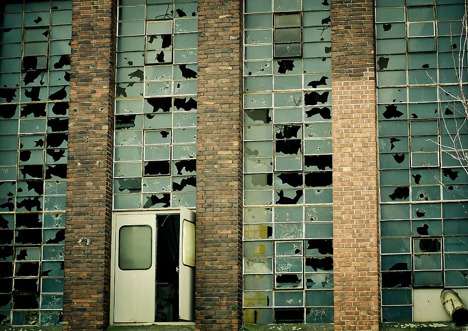 White and Black Door on Brown Brick Wall, architecture, broken HD wallpaper