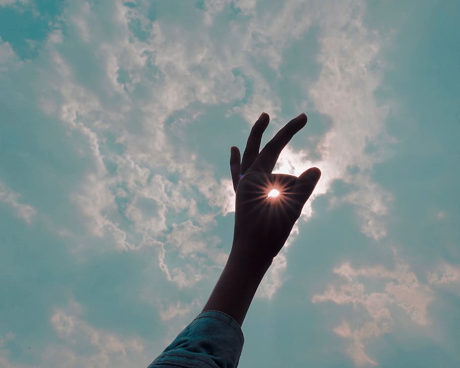 hand, human, person, light, flare, finger, outdoors, nature HD wallpaper