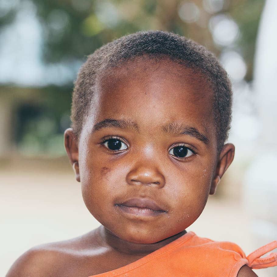 Boy Looking Straight Ahead, adorable, african, blurred background