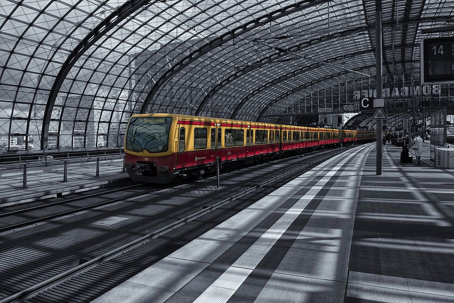 Yellow Train on Railway during Daytime, architecture, berlin