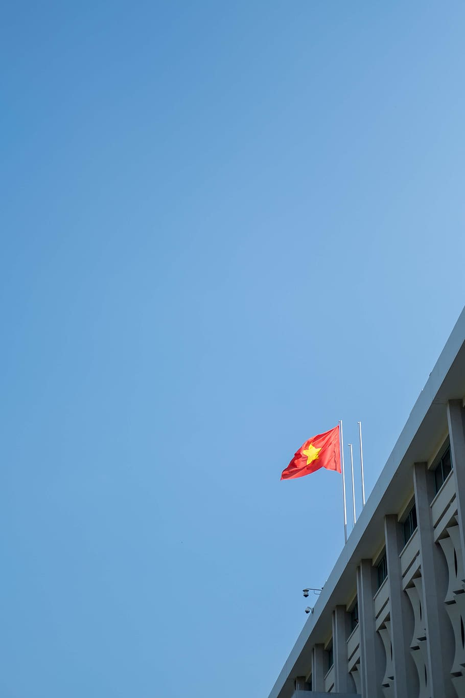 Vietnam flag on roof top, symbol, ho chi minh city, sky, saigon