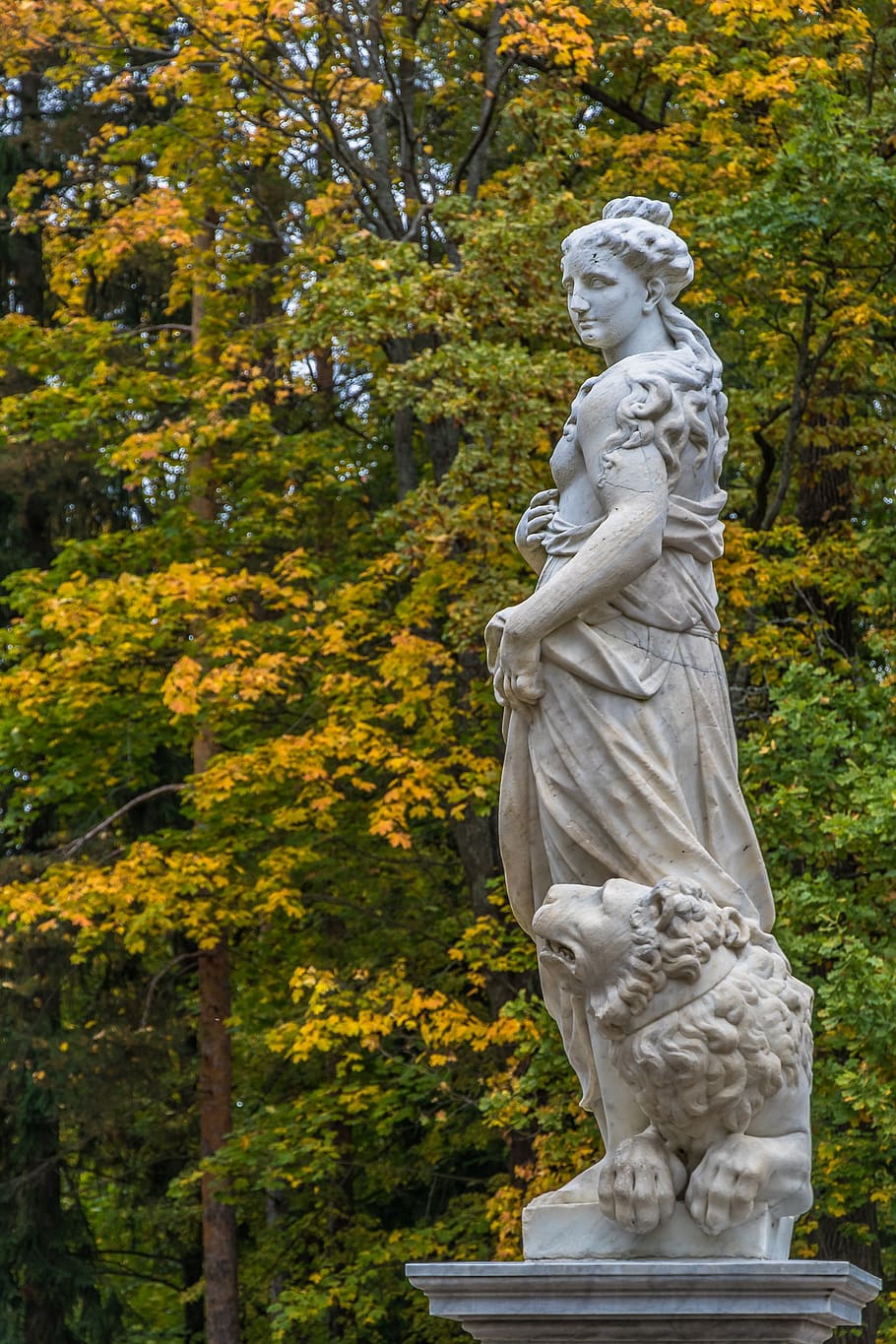 landscape, pavlovsk, park, tree, trees, sculpture, statue, art and craft HD wallpaper