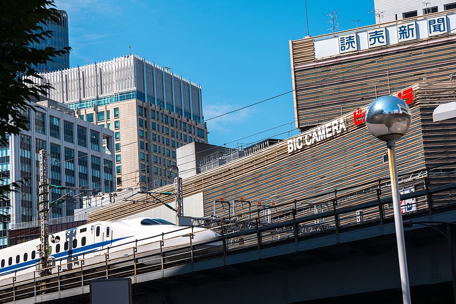 japan, tokyo, city lights, metro region, train, bullet train