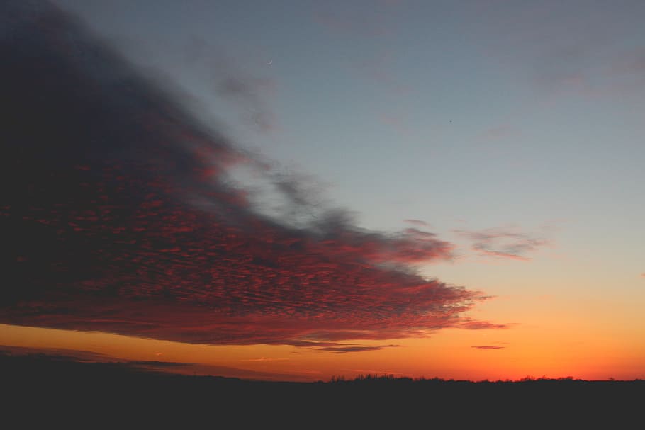 sunset, sunrise, clouds, orange, windmill, sky, blue, evening HD wallpaper