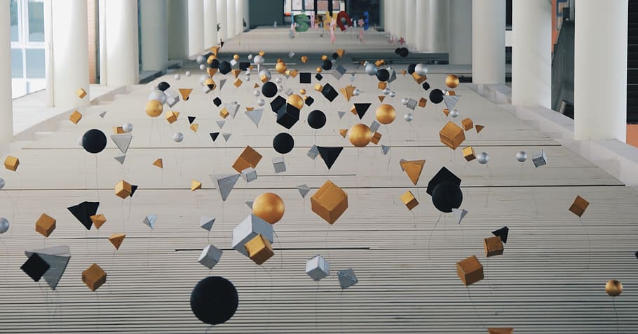 geometry, box, gold, black, galaxy, wallpaper, large group of objects HD wallpaper