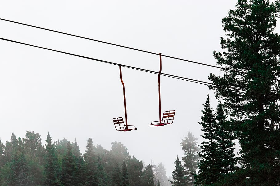 two cable chairs, tree, plant, abies, fir, conifer, pine, spruce HD wallpaper