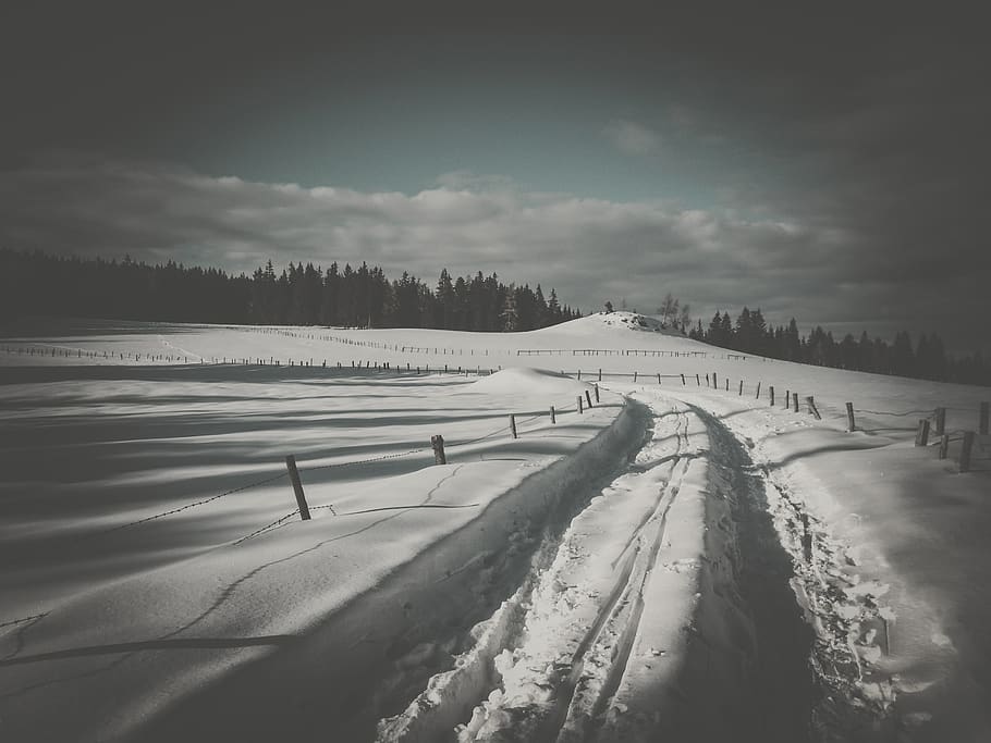 winter, snow, sky, road, cold temperature, covering, cloud - sky HD wallpaper