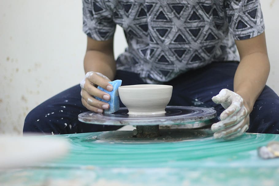 person making white pot, human, pottery, art, finger, porcelain HD wallpaper