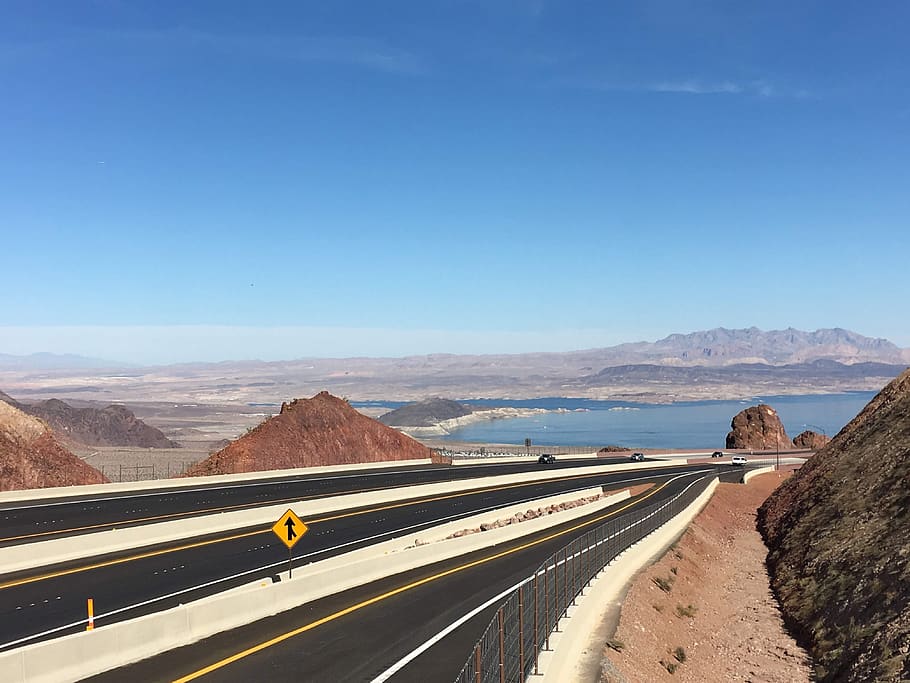 colorado river, road to hoover dam, path, mountains, water