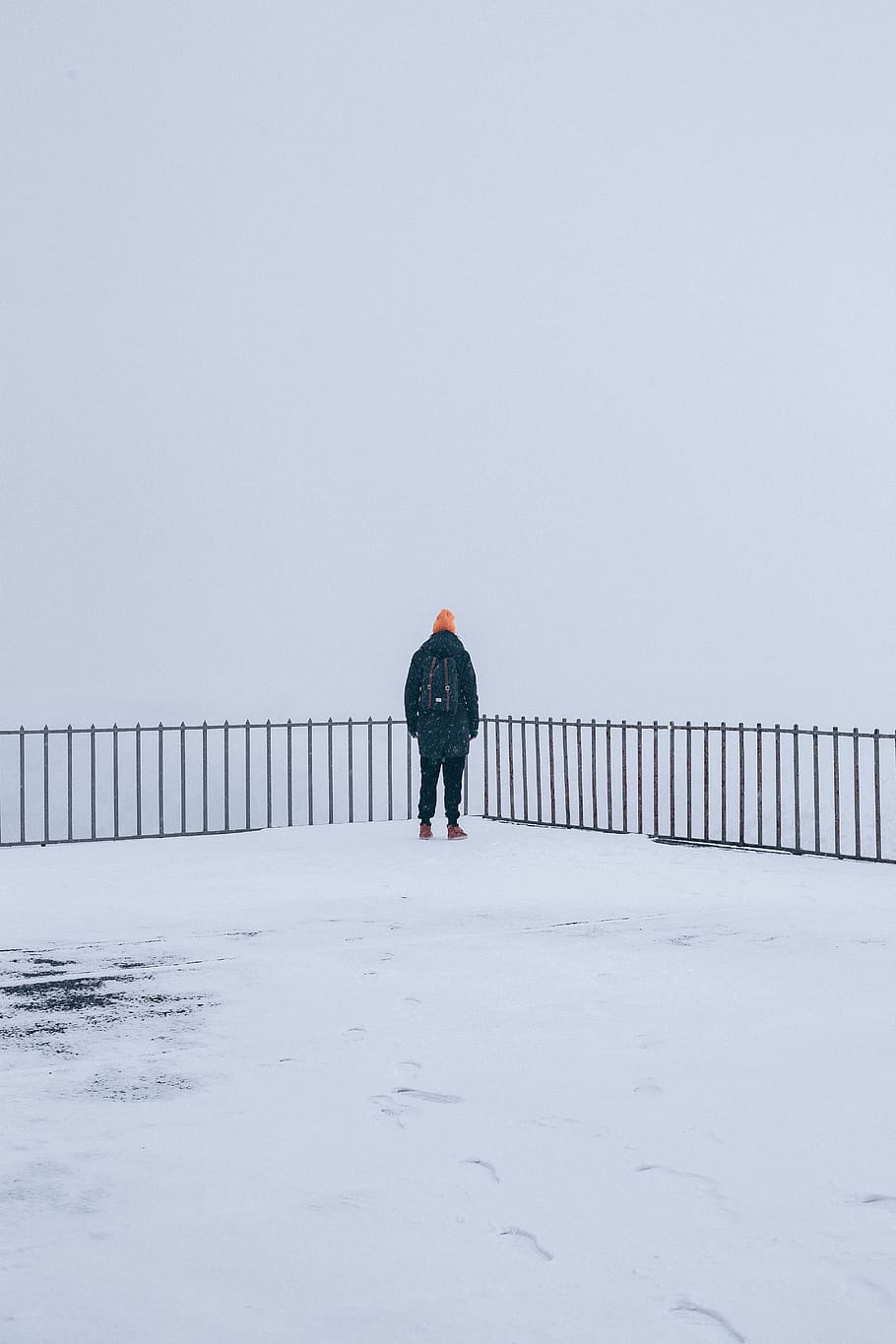 man standing on snow, winter, full length, rear view, real people HD wallpaper