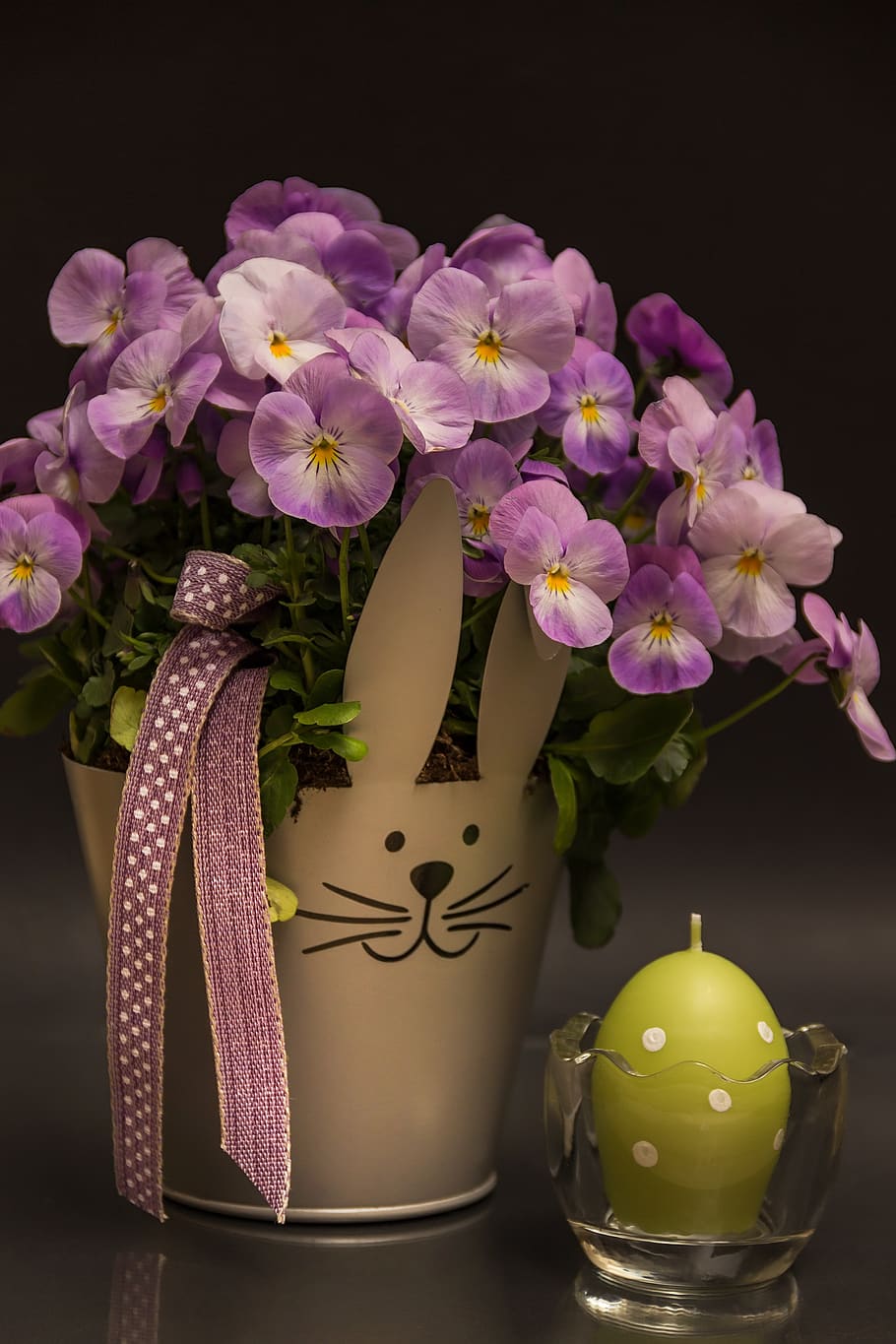 easter, egg, green, candle, flowers, purple, easter bunny, deco HD wallpaper