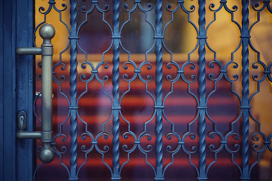 berlin, door, emergence, red, dark, blue, input, ornament, iron HD wallpaper
