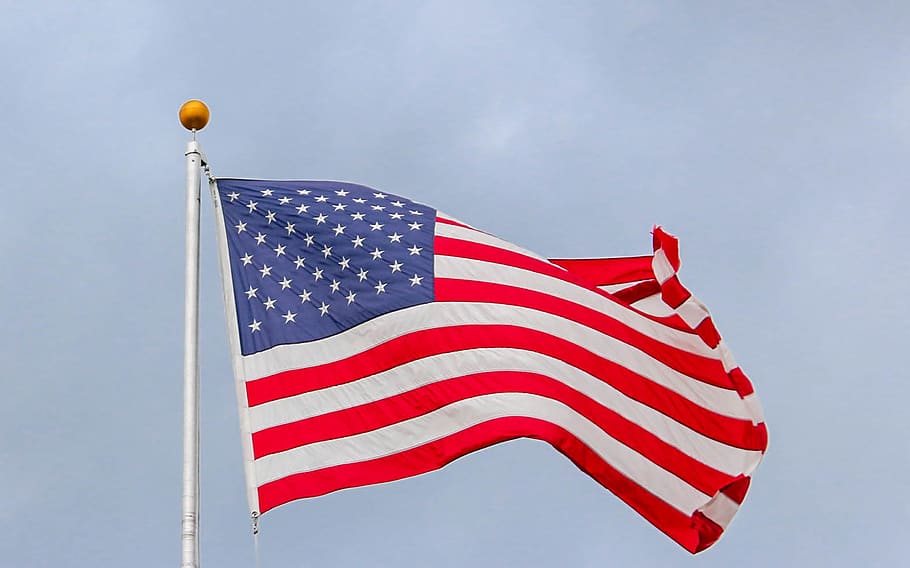 Usa Flag Waving On White Metal Pole, administration, america, HD wallpaper
