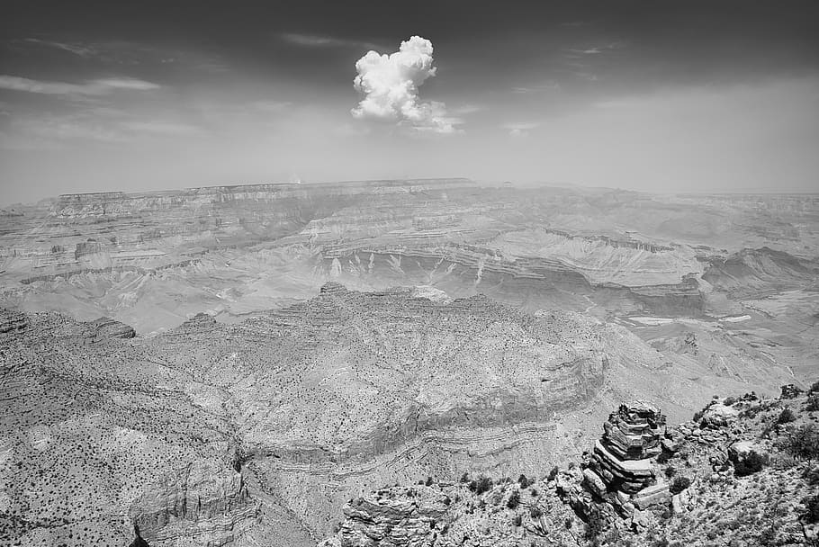 grayscale photography of grand canyon, sky, landscape, environment HD wallpaper