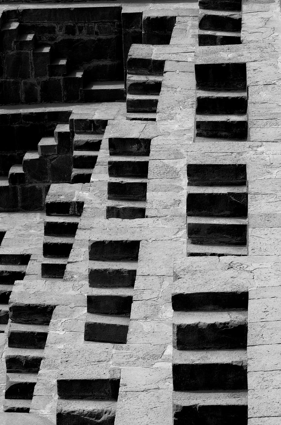 brick, staircase, wall, concrete, flagstone, hole, building HD wallpaper