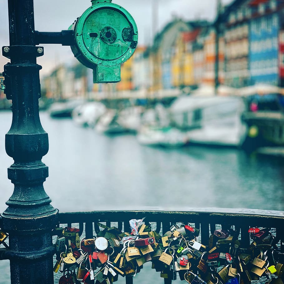 assorted-color padlocks, water, københavn, denmark, nyhavn 24 HD wallpaper