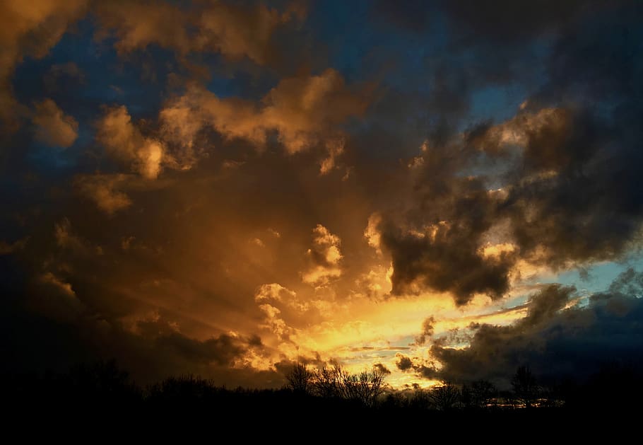 sunset, sunrise, sky, red, orange, blue, clouds, cloud - sky HD wallpaper