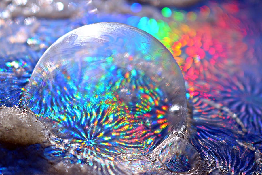 rainbow, ice bubble, soap bubble, frozen bubble, snow, eiskristalle HD wallpaper