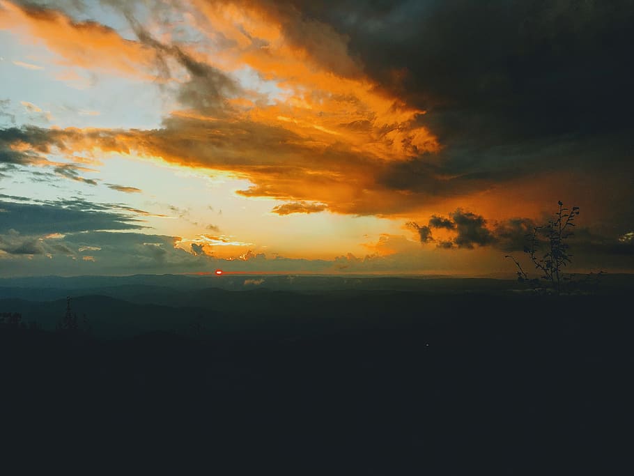 Orange and Gray Clouds, backlit, dark, dark clouds, dawn, evening HD wallpaper