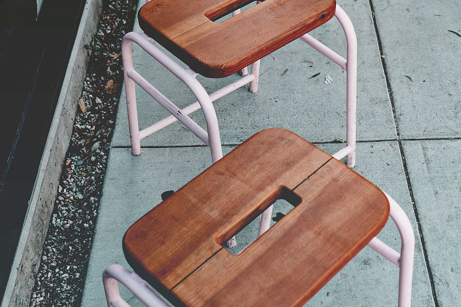 stools, seat, chair, high angle view, empty, wood - material HD wallpaper