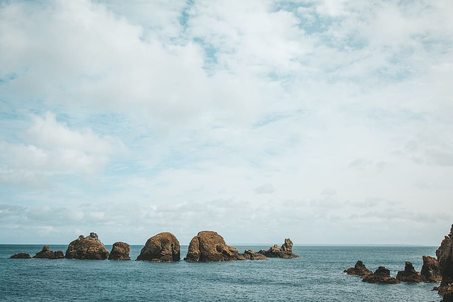 guernsey, sark, sky, cloud - sky, water, sea, rock, rock - object HD wallpaper
