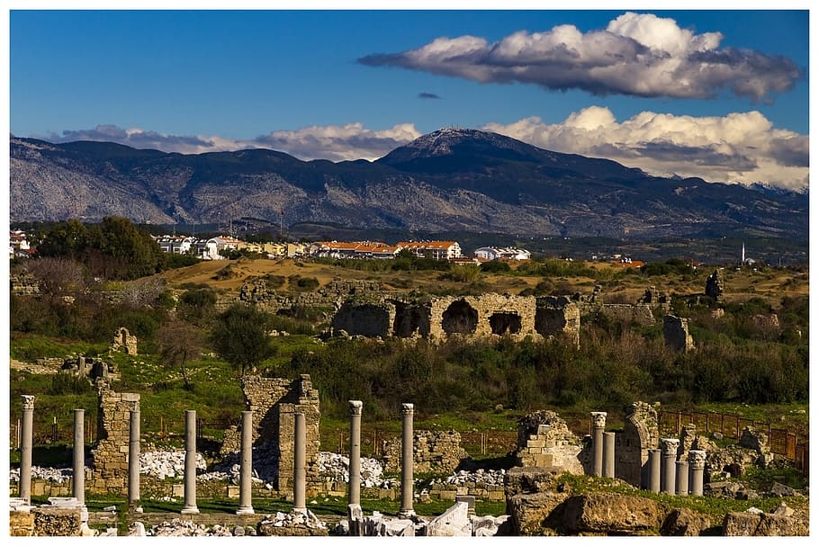 turkey, side, ancient times, mountains, landscape, antique HD wallpaper