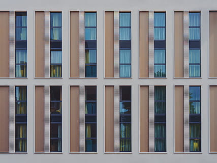 white and brown architectural design, facade, window, building HD wallpaper