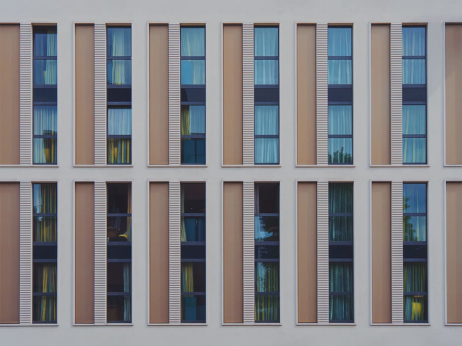 white and brown architectural design, facade, window, building HD wallpaper