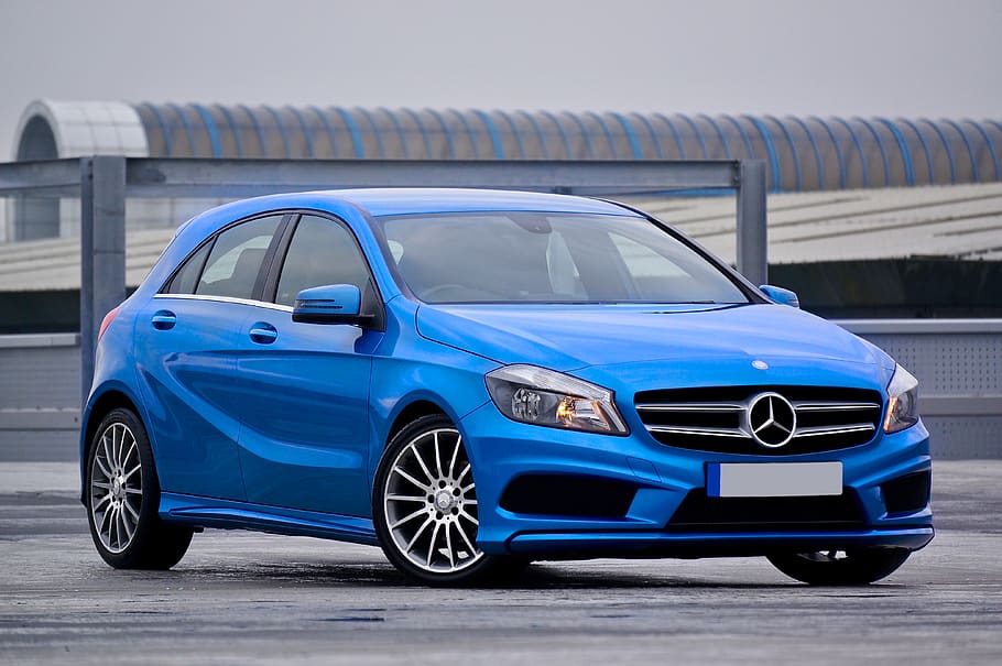 Photography of a Blue Mercedes-benz 5-door Hatchback, asphalt, HD wallpaper