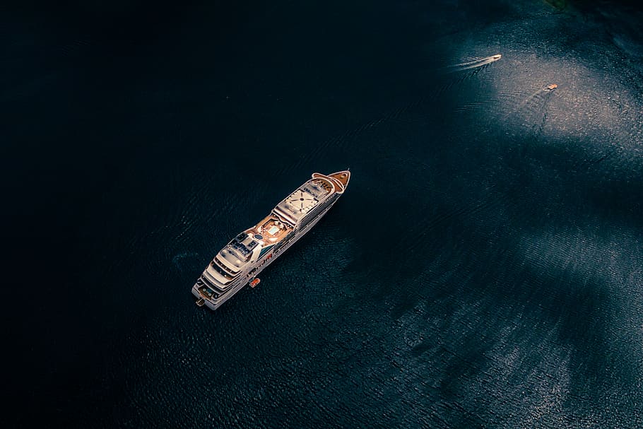 cruise ship on body of water, kotor, montenegro, aerial view, HD wallpaper