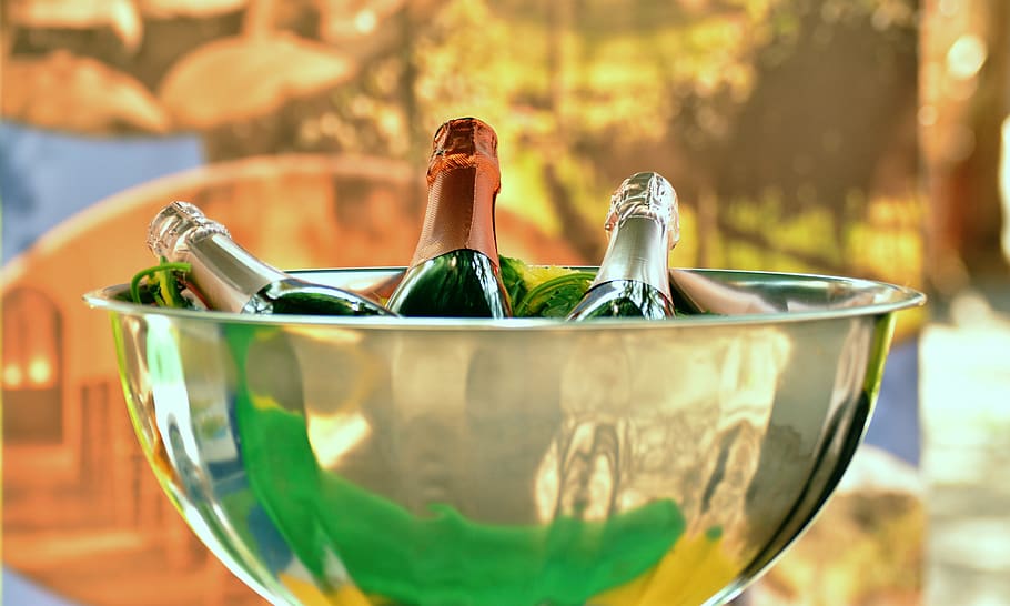 champagne, champagne bottles, champagne cooler, festival, celebration, HD wallpaper