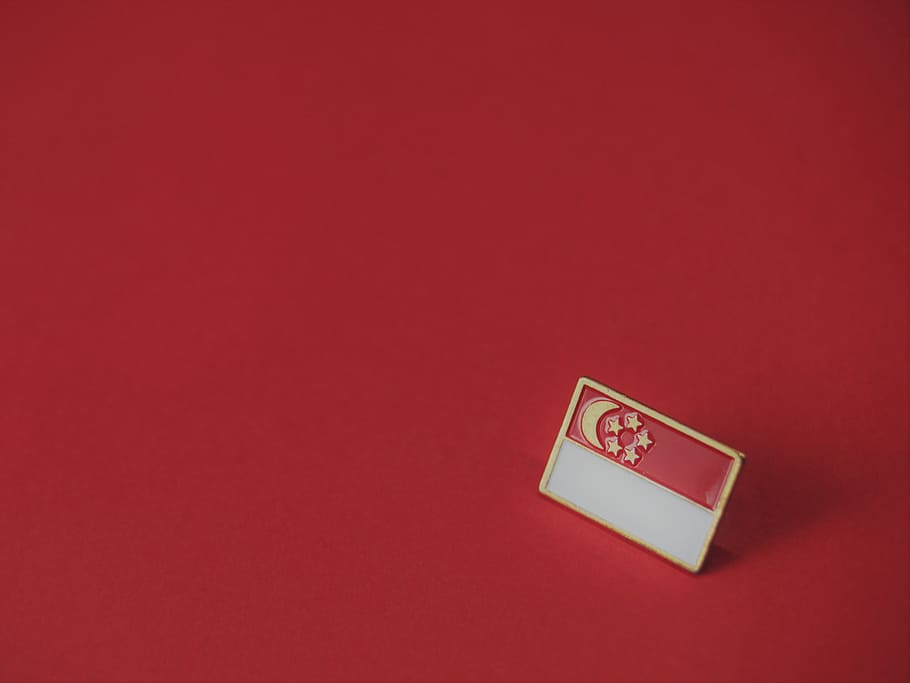 white and red flag pin, badge, singapore, minimal, wallpaper, HD wallpaper